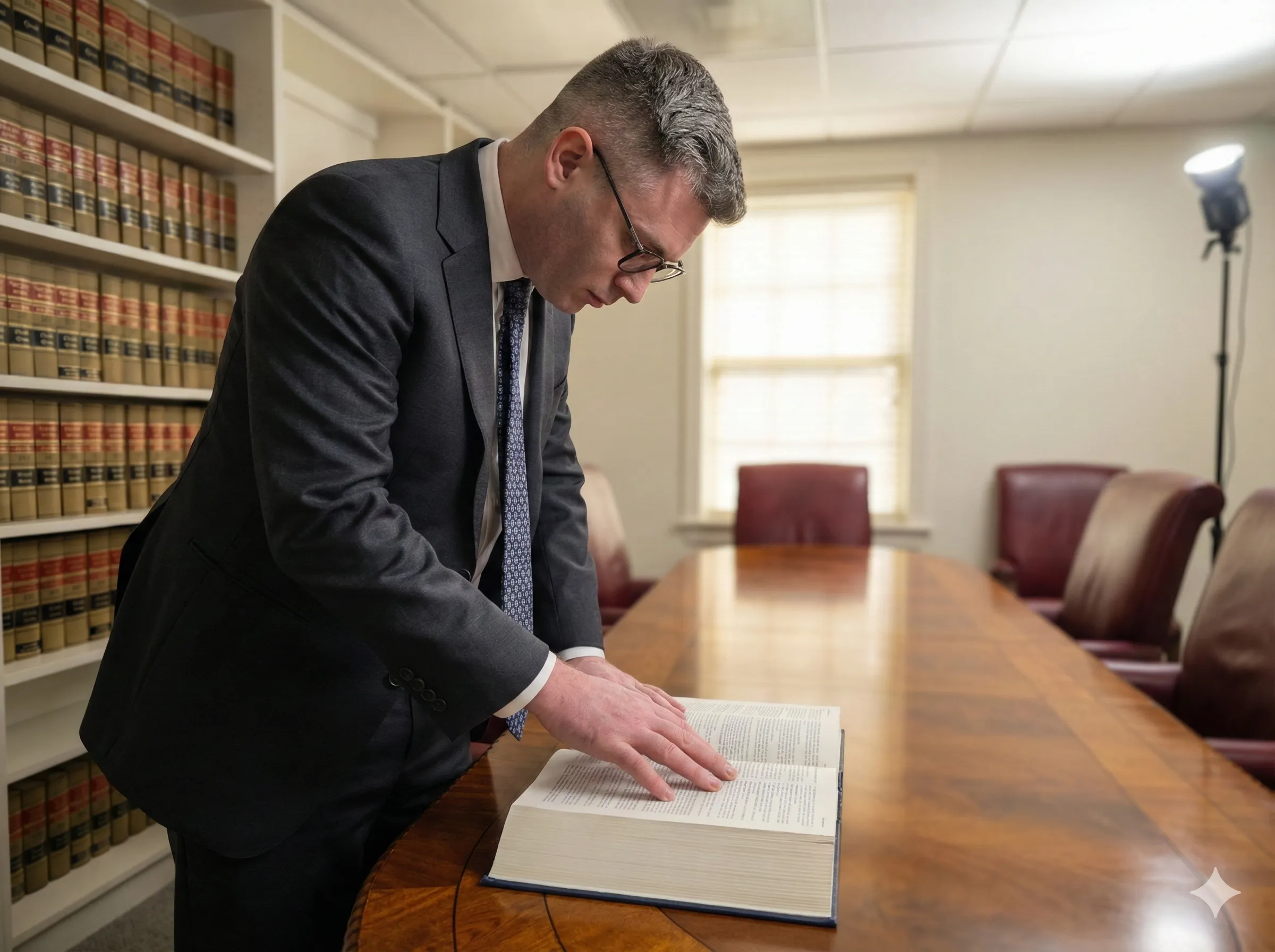 Evan Rosemore reviewing case materials at his desk
